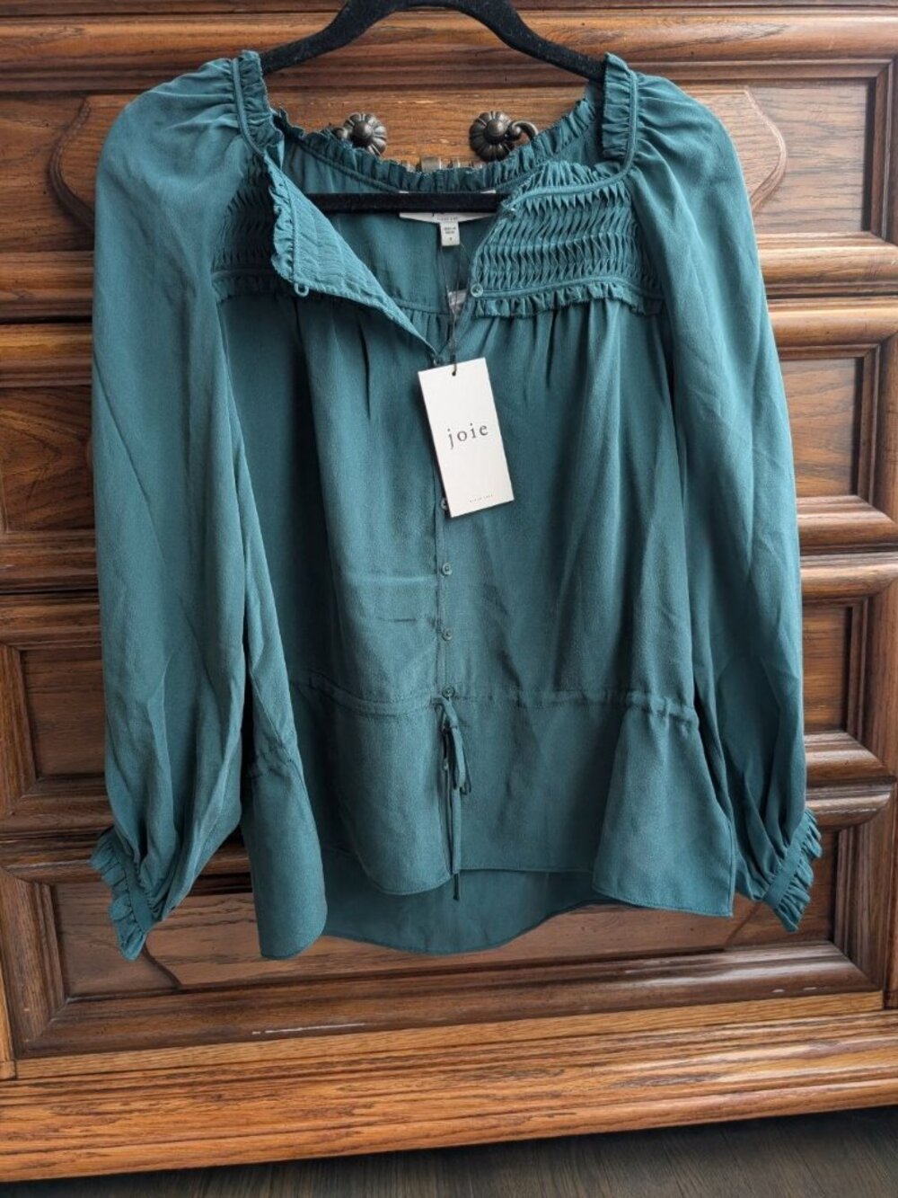 NWT Joie Silk Blouse Long Sleeve Green Size S